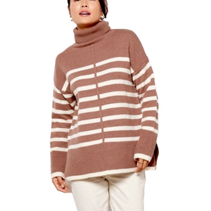 Line & Dot Turtleneck Sweater in Brown And Cream Stripe Size Small - NWT